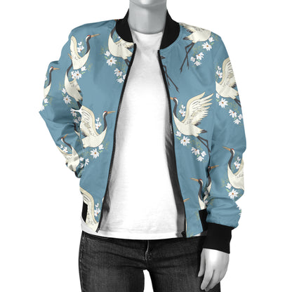 Crane Pattern Print Design 05 Women's Bomber Jacket