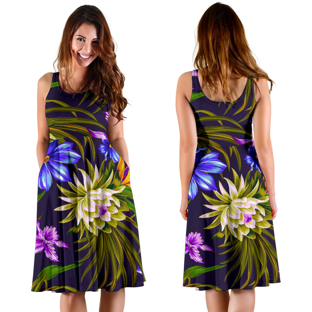 Water Lily Pattern Print Design WL08 Midi Dress