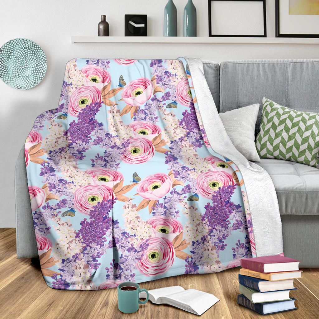 Lilac Pattern Print Design LI03 Fleece Blanket
