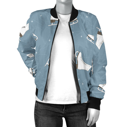 Ice Skate Pattern Print Design 02 Women's Bomber Jacket