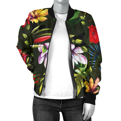 Magnolia Pattern Print Design 02 Women's Bomber Jacket