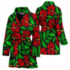 Red Hibiscus Embroidered Pattern Print Design HB032 Women Bathrobe