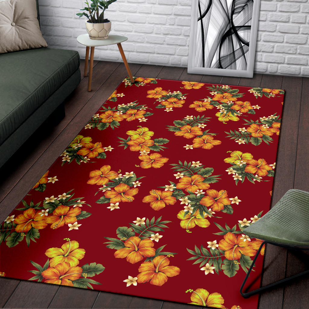 Orange Hibiscus Pattern Print Design HB026 Area Rugs