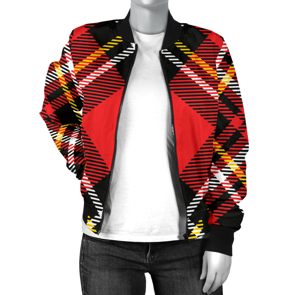 Plaid Red Pattern Print Design A03 Women's Bomber Jacket
