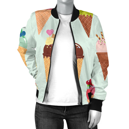 Ice Cream Pattern Print Design 03 Women's Bomber Jacket