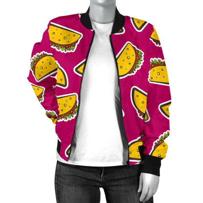 Taco Pattern Print Design TC01 Women Bomber Jacket