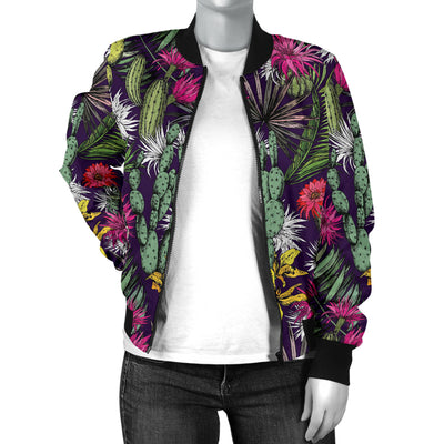 Cactus Pattern Print Design 08 Women's Bomber Jacket