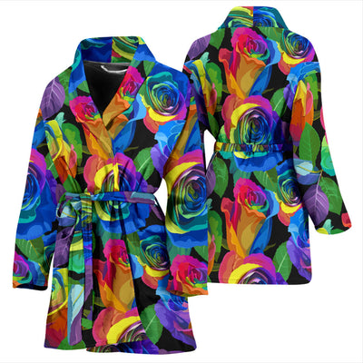 Rose Pattern Print Design RO02 Women Bathrobe