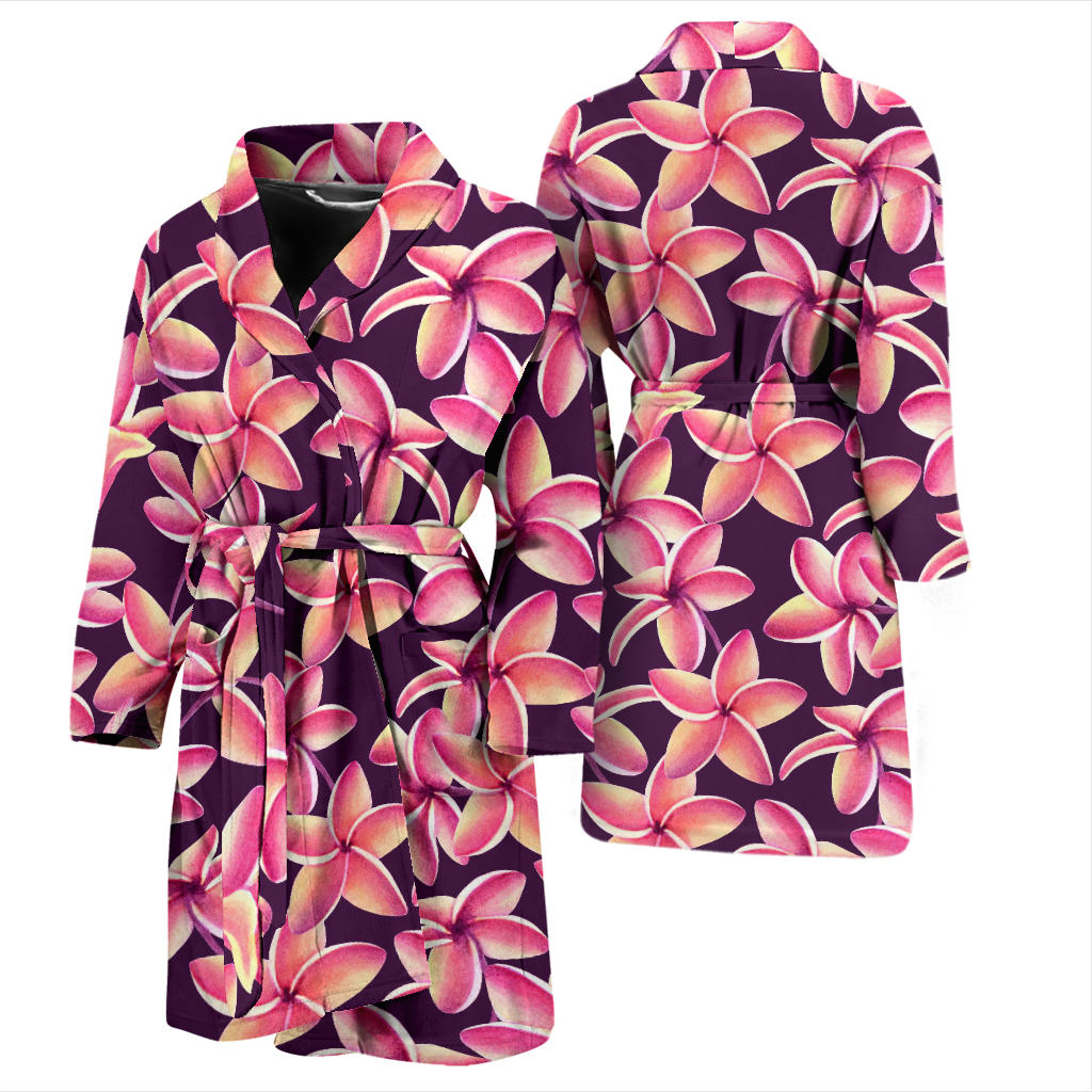Purple Plumeria Pattern Print Design PM010 Men Bathrobe