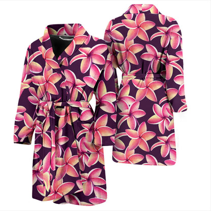 Purple Plumeria Pattern Print Design PM010 Men Bathrobe