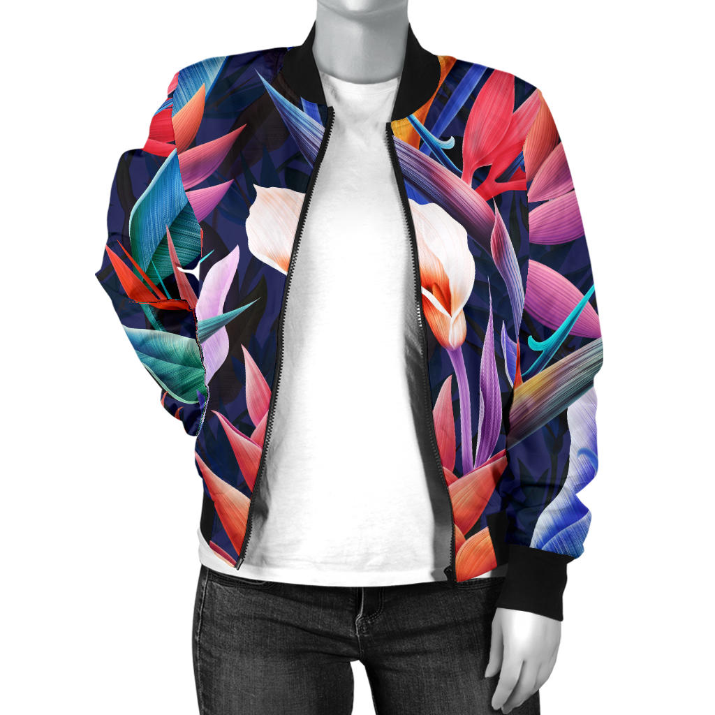 Tropical Flower Pattern Print Design TF023 Women Bomber Jacket