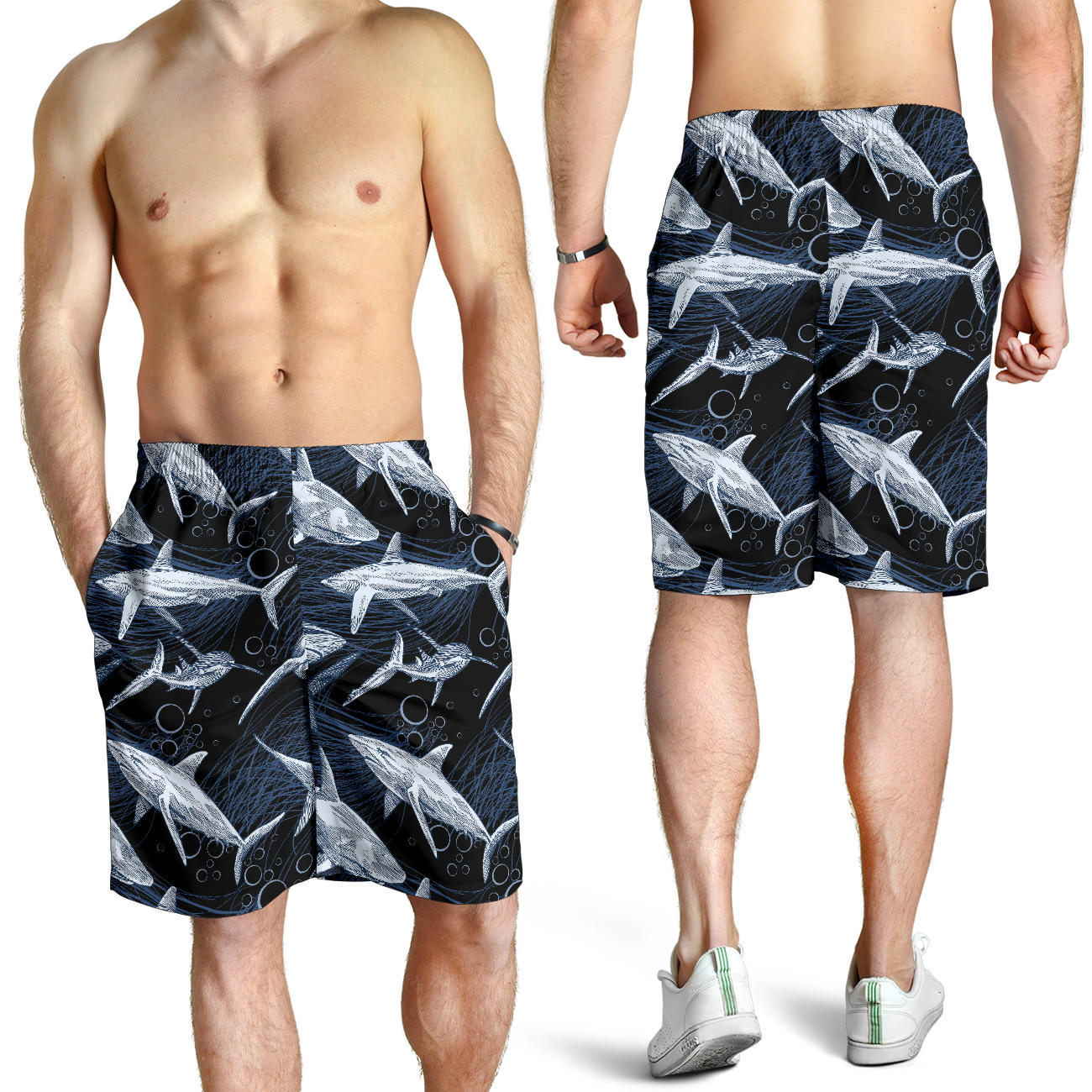 Shark Print Pattern Mens Shorts