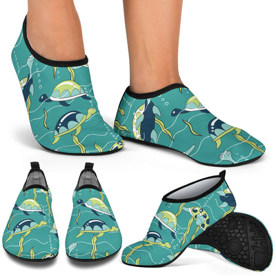 Sea Turtle Pattern Print Design T08 Aqua Water Shoes