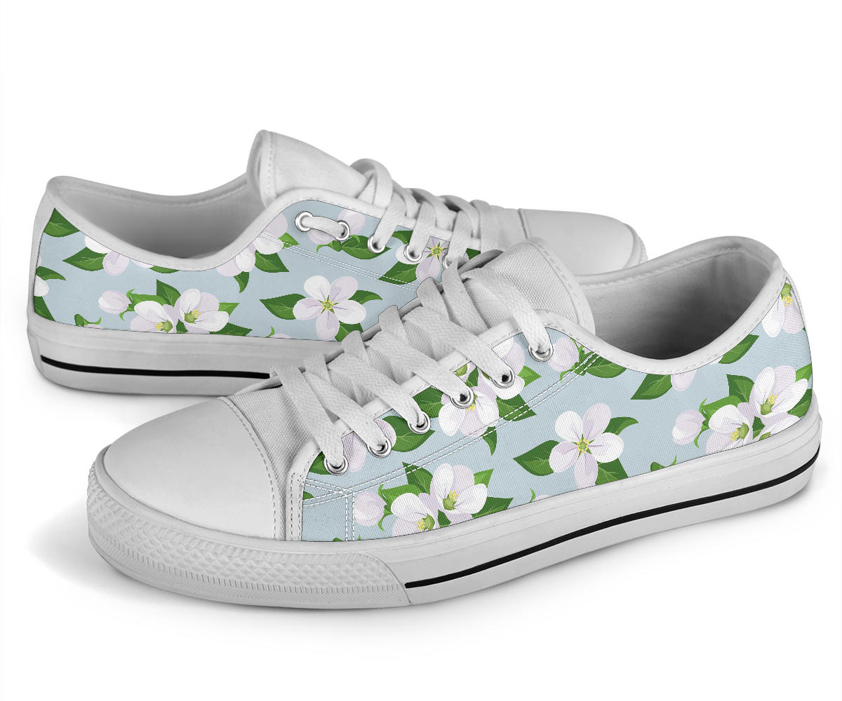Apple blossom Pattern Print Design AB04 White Bottom Low Top Shoes