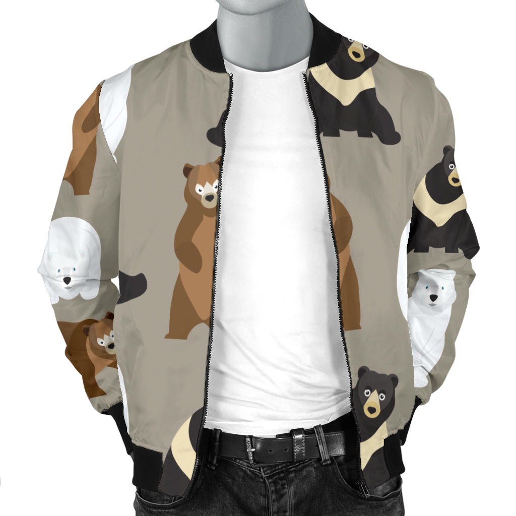 Bear Pattern Print Design BE03 Men Bomber Jacket
