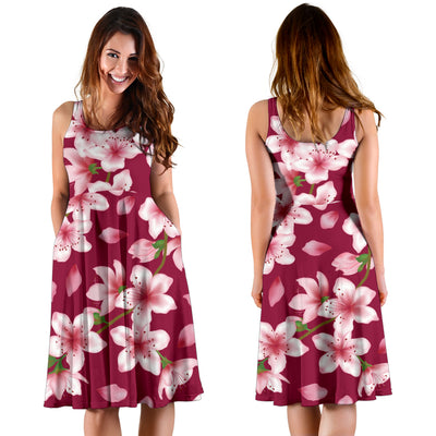 Cherry Blossom Pattern Print Design CB06 Midi Dress