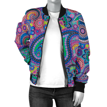 Paisley Colorful Pattern Print Design A02 Women's Bomber Jacket