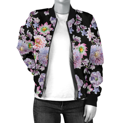 Dahlia Pattern Print Design DH012 Women Bomber Jacket