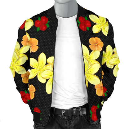 Yellow Plumeria Pattern Print Design PM04 Men Bomber Jacket