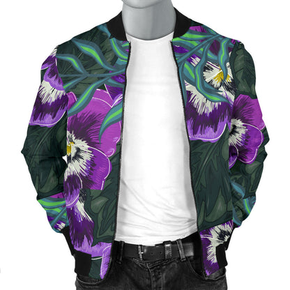 Pansy Pattern Print Design PS07 Men Bomber Jacket
