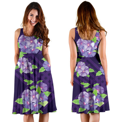 Morning Glory Pattern Print Design MG03 Midi Dress