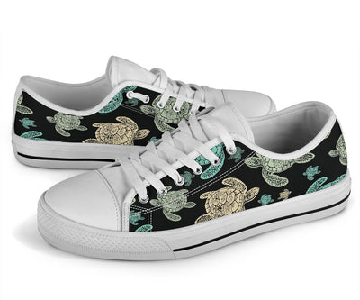 Sea Turtle Stamp Pattern White Bottom Low Top Shoes