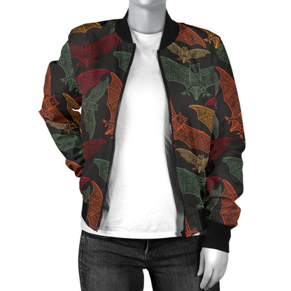 Bat Tribal Pattern Print Design 03 Women's Bomber Jacket