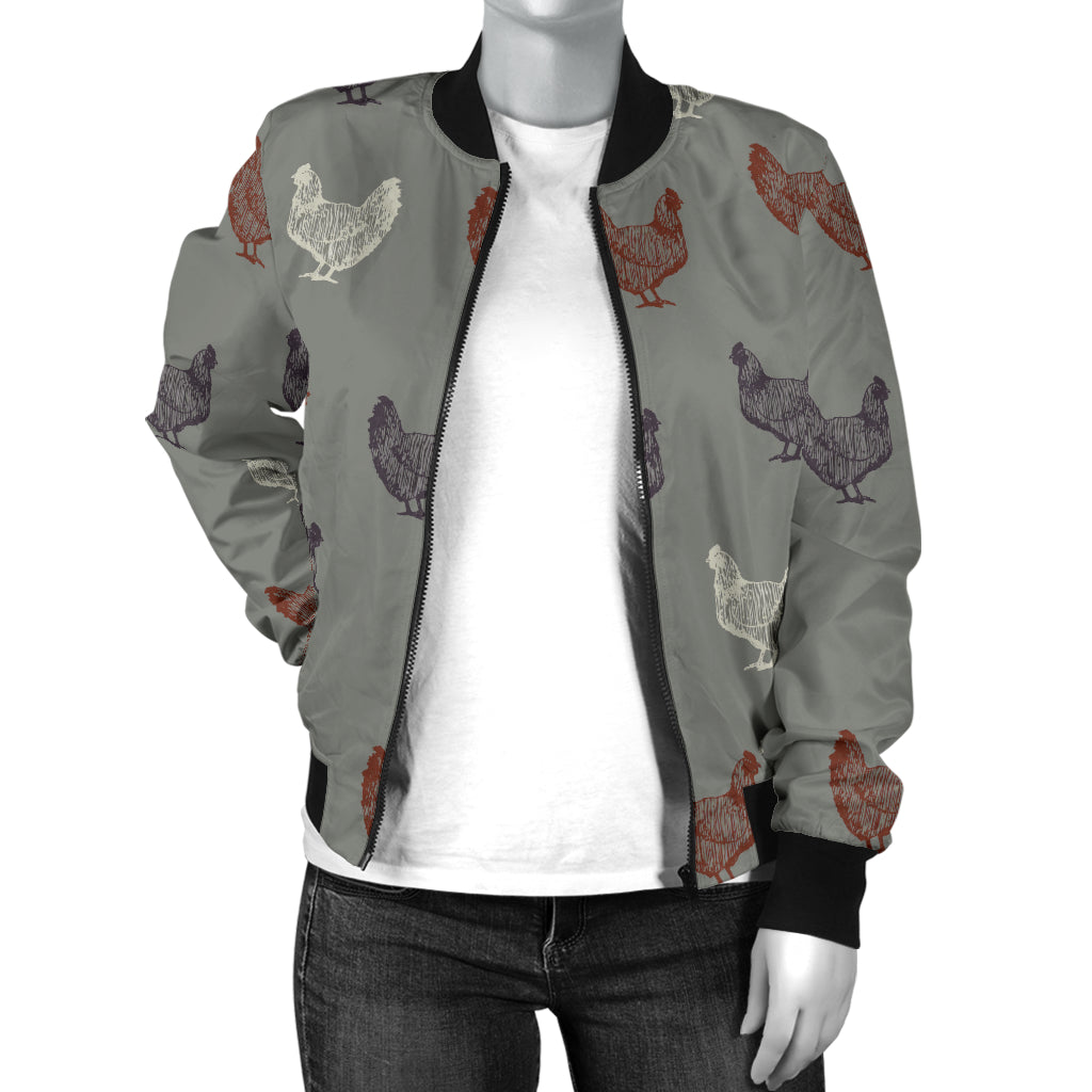 Chicken Pattern Print Design 01 Women's Bomber Jacket
