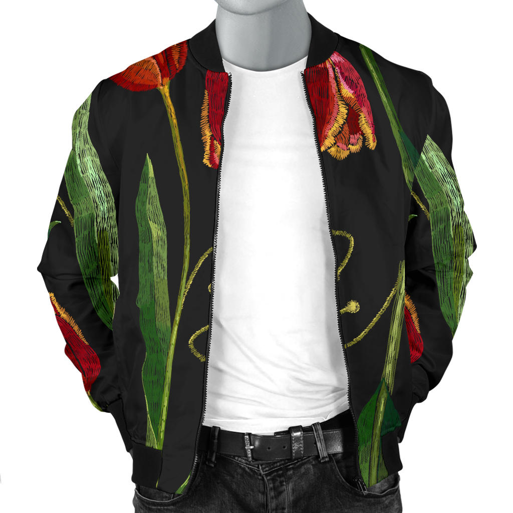Tulip Embroidered Pattern Print Design TP01 Men Bomber Jacket