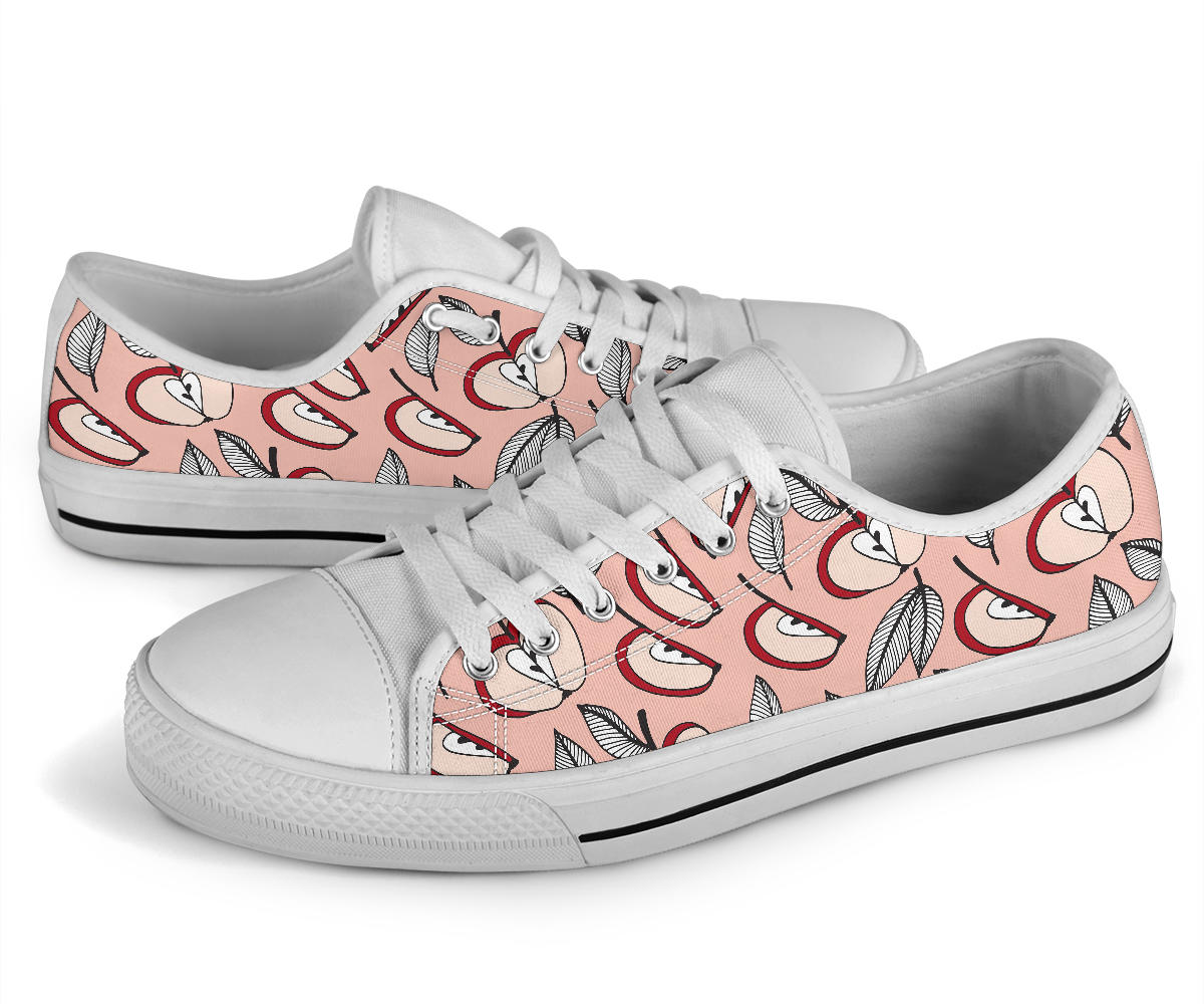 Apple Pattern Print Design AP04 White Bottom Low Top Shoes