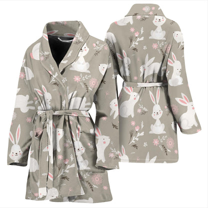 Rabbit Pattern Print Design RB03 Women Bathrobe
