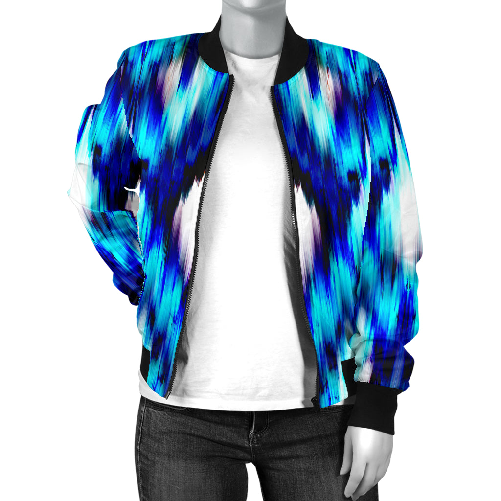 Ikat Blue Pattern Print Design 01 Women's Bomber Jacket