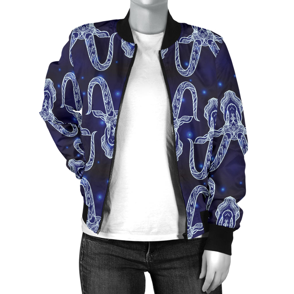Capricorn Zodiac Pattern Print Design 03 Women's Bomber Jacket