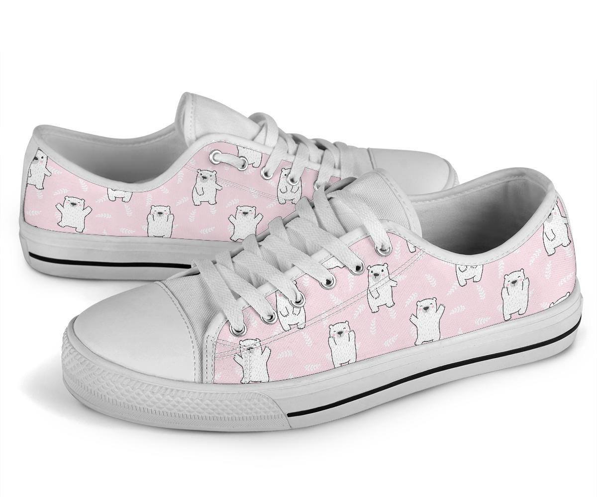 Polar Bear Pattern Print Design PB09 White Bottom Low Top Shoes