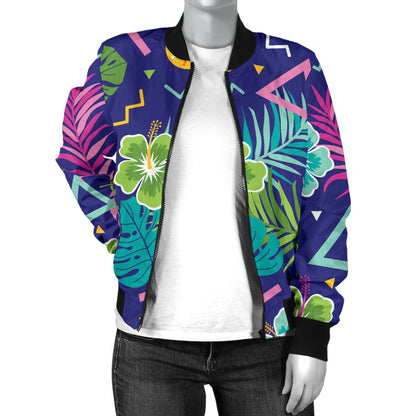 Hawaiian Themed Pattern Print Design H014 Women Bomber Jacket