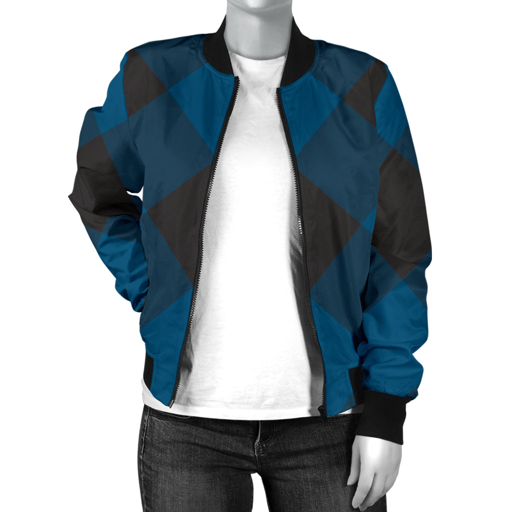 Plaid Blue Pattern Print Design A04 Women's Bomber Jacket