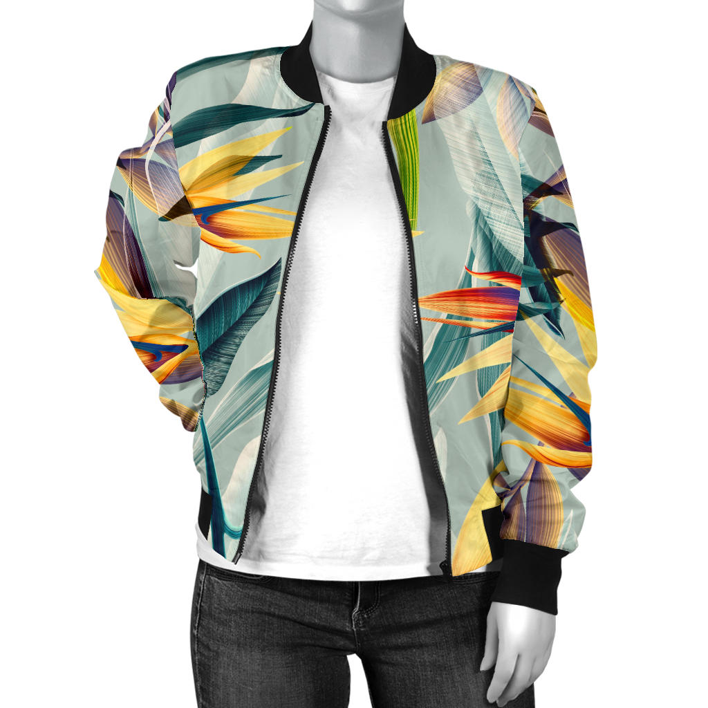 Tropical Flower Pattern Print Design TF022 Women Bomber Jacket