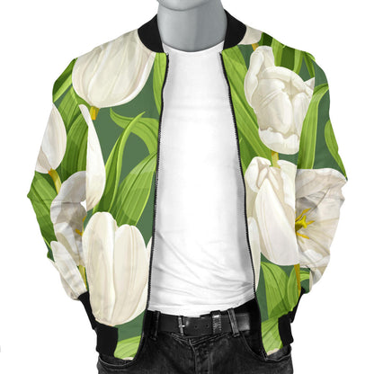 Tulip White Pattern Print Design TP05 Men Bomber Jacket