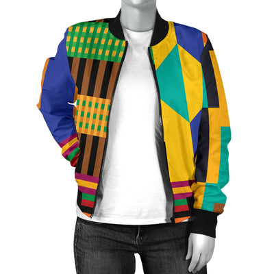 Kente Pattern Print Design 03 Women's Bomber Jacket