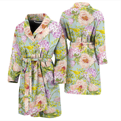 Hydrangea Pattern Print Design HD02 Men Bathrobe