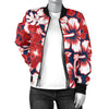 Red Hibiscus Pattern Print Design HB01 Women Bomber Jacket