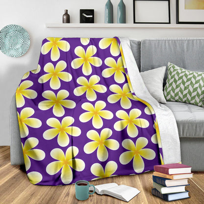 Yellow Plumeria Pattern Print Design PM05 Fleece Blanket