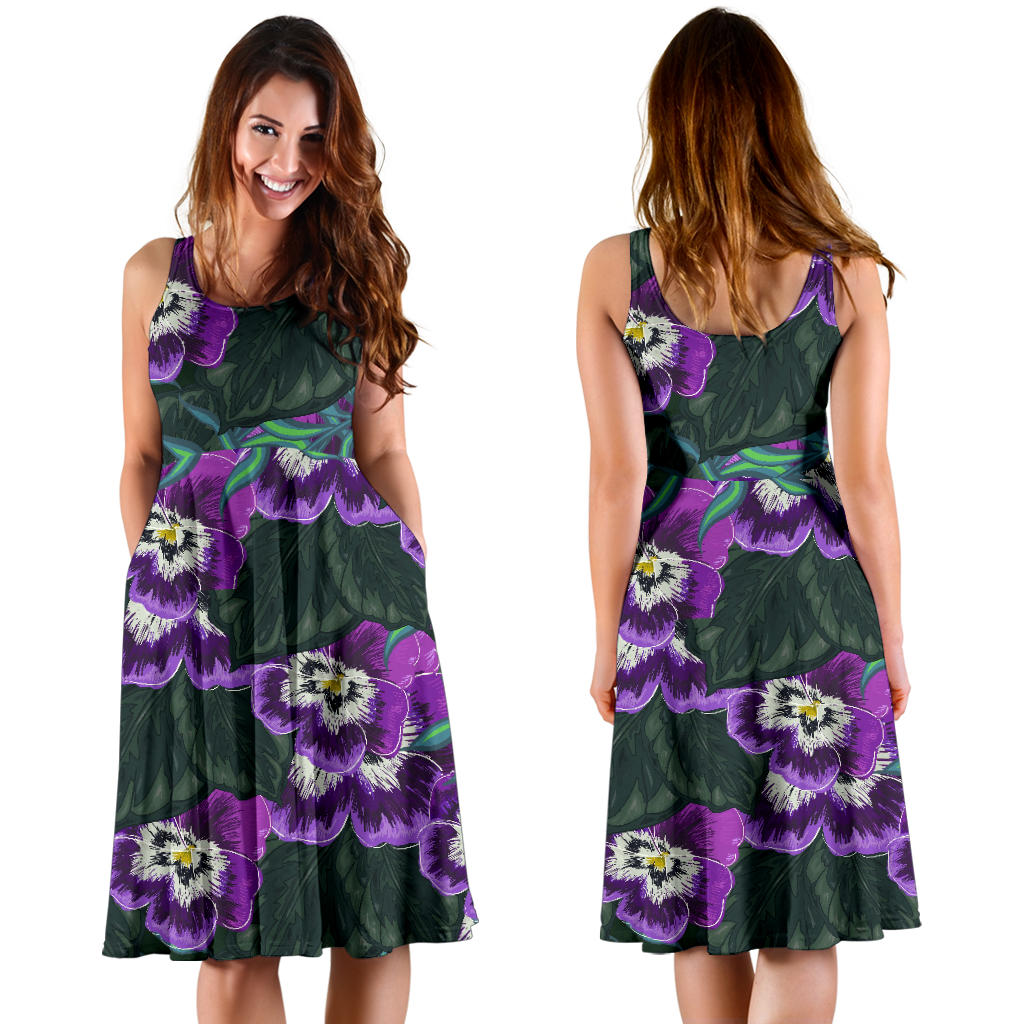 Pansy Pattern Print Design PS07 Midi Dress