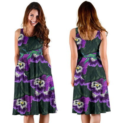 Pansy Pattern Print Design PS07 Midi Dress