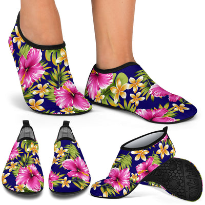 Pink Hibiscus Pattern Print Design HB027 Aqua Water Shoes