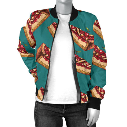 Cheesecake Cherry Pattern Print Design CK03 Women Bomber Jacket