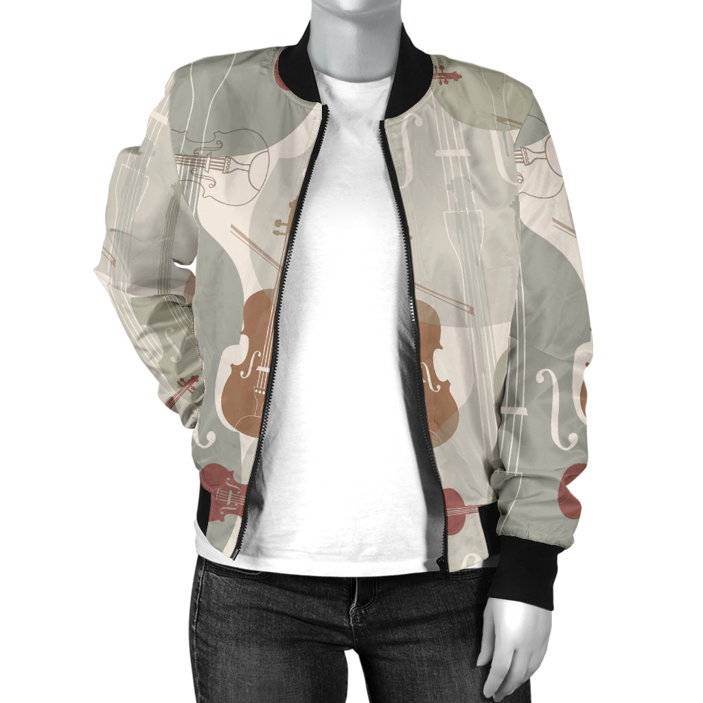 Violin Pattern Print Design 01 Women's Bomber Jacket