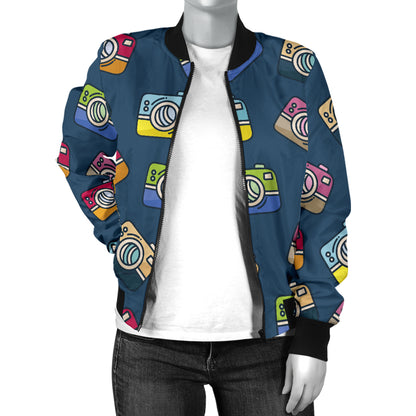 Camera Pattern Print Design 03 Women's Bomber Jacket
