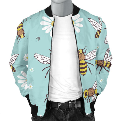 Bee Pattern Print Design BEE010 Men Bomber Jacket