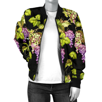Grape Pattern Print Design GP04 Women Bomber Jacket